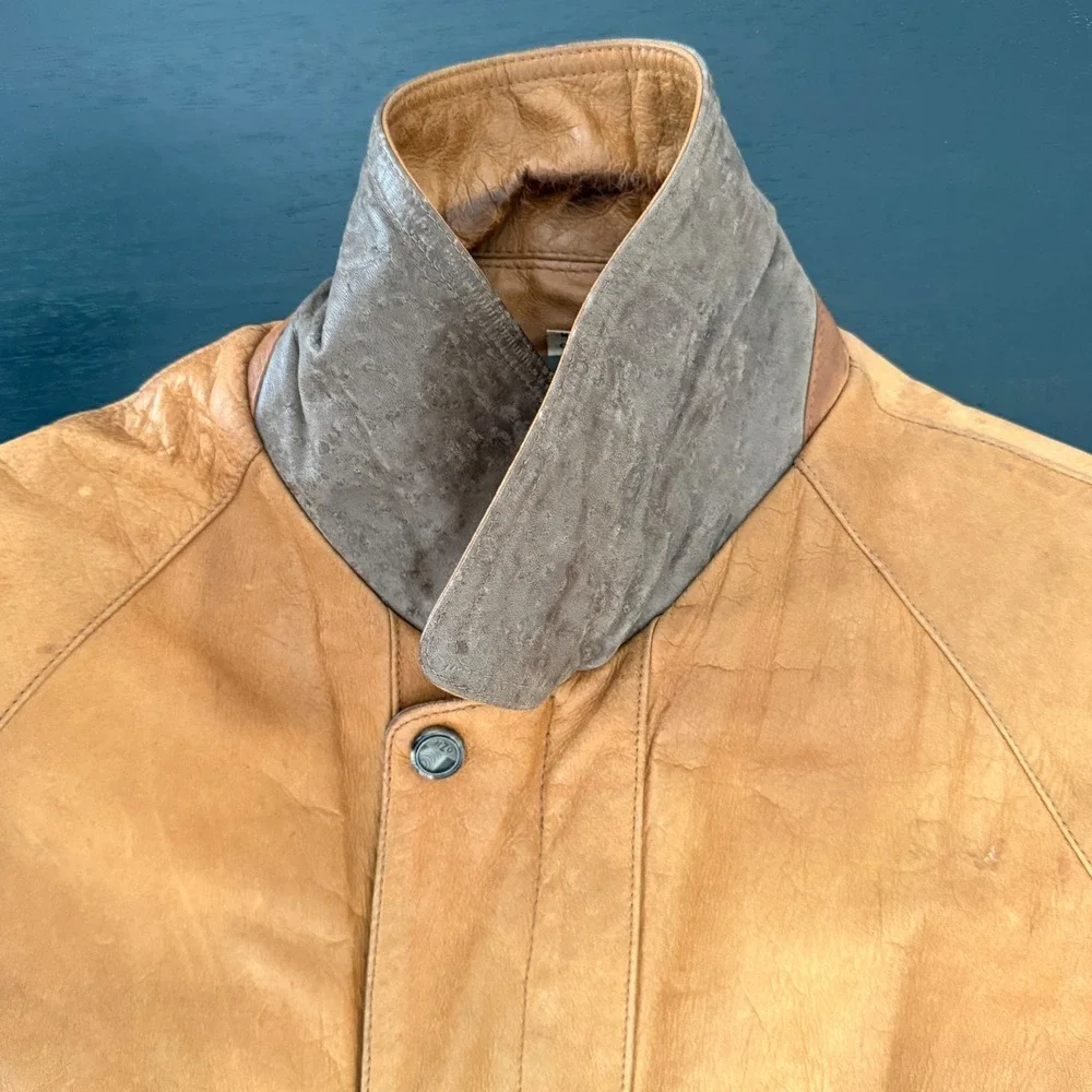 VTG 90s Leather Bomber Jacket L Tan Flight Aviator Rugged Streetwear‎ Gorpcore